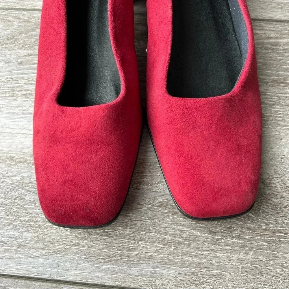 St. Michael Red Faux Suede Square Toe Block Heel Pumps - Picture 4 of 13